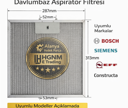 00672373 Davlumbaz Metal Yağ Filtresi 313x286 mm Bosch, Siemens, Neff, Constructa Uyumlu Aspiratör Filtresi Kaset Süzgeç Tel Filtre