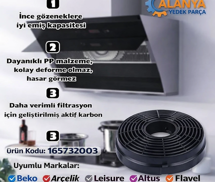 Altus Karbon Filtre 165732003 Davlumbaz Aspiratör Karbon Fitresi ALA 570 W, ALA 570 B, ALA 570 G, ALA 510 W, ALA 510 G, ALA 510 HW