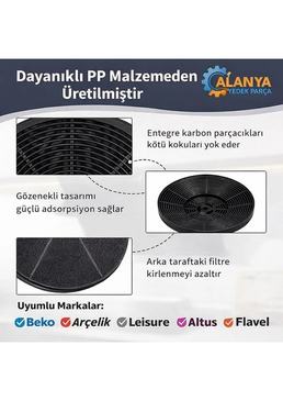 Arçelik ADE 604 S Karbon Filtre 165732003 Davlumbaz Aspiratör Karbon Fitresi ADE 606-2 B, ADE 606-2 S, ADE 606-2 G, ADE 606-1 S, ADE 606-9 S, ADE 606-4 B, ADE 606-4 G