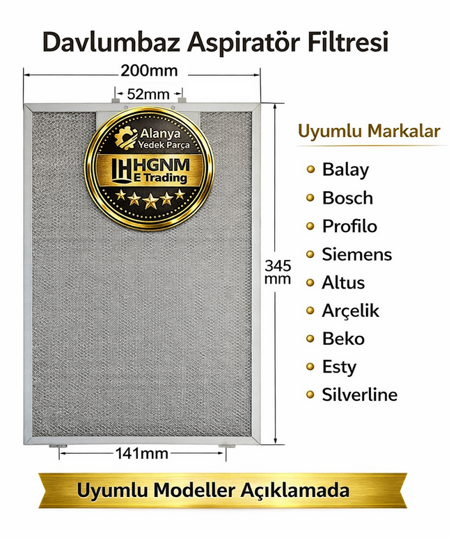 11010157 Davlumbaz Aspiratör Metal Yağ Filtresi 345x200 mm – Beko, Bosch, Siemens, Arçelik, Silverline, Profilo Uyumlu