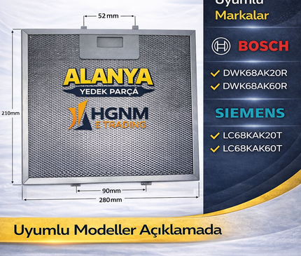 11037799 Davlumbaz Tel Yağ Filtresi – 283 x 209 mm | Bosch: DWK68AK20R, DWK68AK60R Siemens: LC68KAK20T, LC68KAK60T