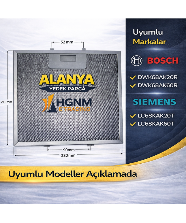 11037799 Davlumbaz Tel Yağ Filtresi – 283 x 209 mm | Bosch: DWK68AK20R, DWK68AK60R Siemens: LC68KAK20T, LC68KAK60T