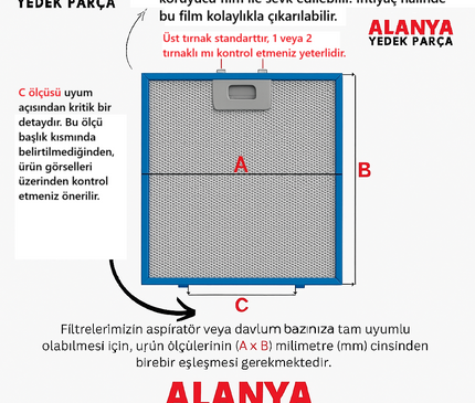 Silverline 2190 26,2 x 33,5 cm Mutfak Davlumbaz Filtresi 9189204750 335 x 262 mm Aüminyum teli 33,5 x 26,2 cm