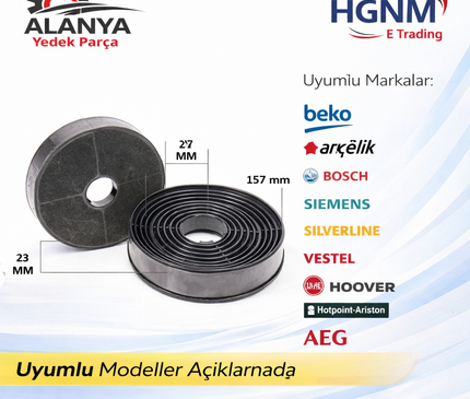 12009727 Beko ADV 5160 I Davlumbaz Karbon Filtre 150 mm (2 Adet) – Bosch DWK065G20T, Siemens LC65KA270T, Arçelik P Serisi Uyumlu Aktif Karbon Aspiratör Filtresi 9189204771 / 9197064043