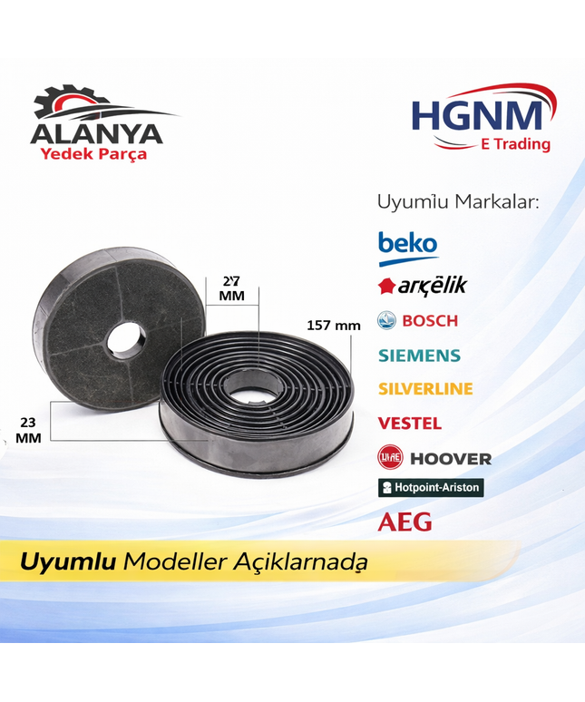 12009727 Beko ADV 5160 I Davlumbaz Karbon Filtre 150 mm (2 Adet) – Bosch DWK065G20T, Siemens LC65KA270T, Arçelik P Serisi Uyumlu Aktif Karbon Aspiratör Filtresi 9189204771 / 9197064043