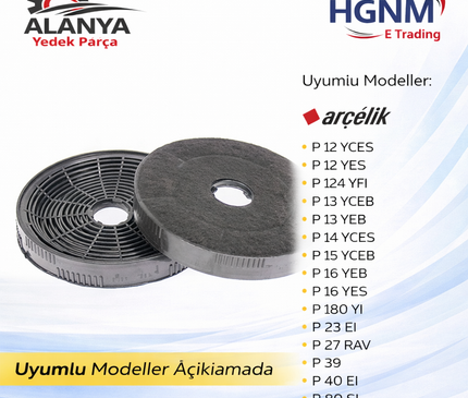 12009727 Davlumbaz Karbon Filtre Arçelik  P 12 YCES, P 12 YES, P 124 YFI, P 13 YCEB, P 13 YEB, P 14 YCES, P 15 YCEB, P 16 YEB, P 16 YES, P 180 YI, P 23 EI, P 27 RAV, P 39, P 40 EI, P 80 SI