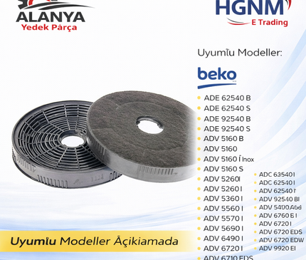 12009727 Davlumbaz Karbon Filtre Beko  ADE 62540 B, ADE 62540 S, ADE 92540 B, ADE 92540 S, ADV 5160 B, ADV 5160, ADV 5160 I Inox, ADV 5160 S, ADV 5260 I