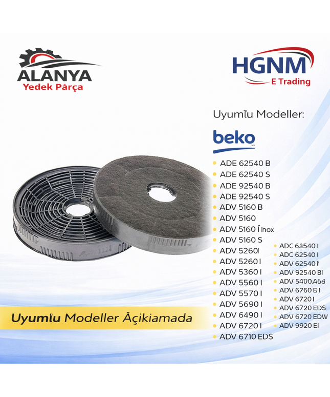 12009727 Davlumbaz Karbon Filtre Beko  ADE 62540 B, ADE 62540 S, ADE 92540 B, ADE 92540 S, ADV 5160 B, ADV 5160, ADV 5160 I Inox, ADV 5160 S, ADV 5260 I