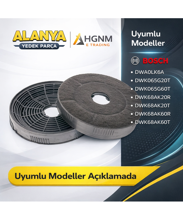 12009727 Davlumbaz Karbon Filtre Bosch DWA0LK6A, DWK065G20T, DWK065G60T, DWK68AK20R, DWK68AK20T, DWK68AK60R, DWK68AK60T