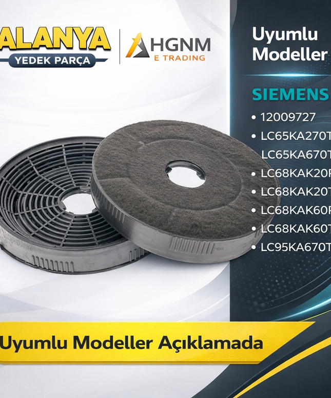 12009727 Davlumbaz Karbon Filtre Siemens LC65KA270T, LC65KA670T, LC68KAK20R, LC68KAK20T, LC68KAK60R, LC68KAK60T, LC95KA670T