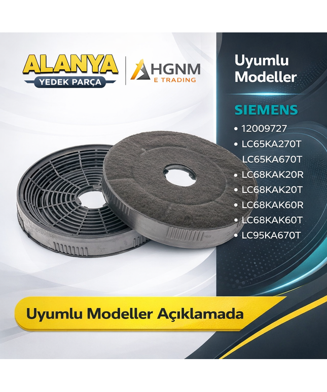 12009727 Davlumbaz Karbon Filtre Siemens LC65KA270T, LC65KA670T, LC68KAK20R, LC68KAK20T, LC68KAK60R, LC68KAK60T, LC95KA670T