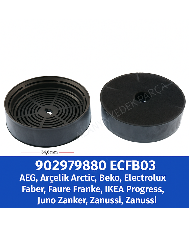 125x34,6 mm Karbon Davlumbaz Filtresi ECFB03 902979880 – AEG Electrolux Zanussi Faber Uyumlu 2’li Set