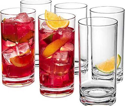 16-Ounce Plastic Tumblers (Set of 6), Plastic Drinking Glasses, All-Clear High-Balls, Reusable Plastic Cups, BPA-Free, Shatter-Proof, Dishwasher-Safe