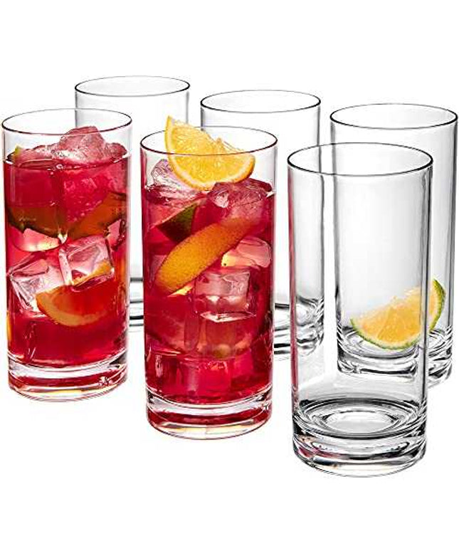 16-Ounce Plastic Tumblers (Set of 6), Plastic Drinking Glasses, All-Clear High-Balls, Reusable Plastic Cups, BPA-Free, Shatter-Proof, Dishwasher-Safe