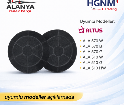 Altus Karbon Filtre 165732003 Davlumbaz Aspiratör Karbon Fitresi ALA 570 W, ALA 570 B, ALA 570 G, ALA 510 W, ALA 510 G, ALA 510 HW