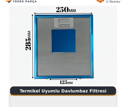 250x285 Termikel Uyumlu  Davlumbaz Alüminyum Filtre (249MM x 285MM) 285x250 Aspiratör Teli