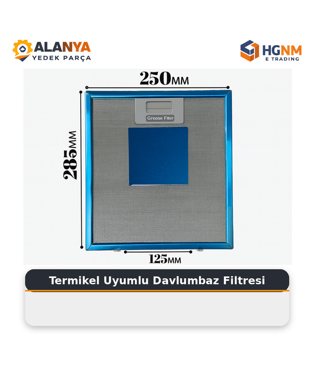 250x285 Termikel Uyumlu  Davlumbaz Alüminyum Filtre (249MM x 285MM) 285x250 Aspiratör Teli