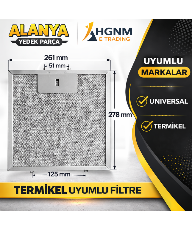 Termikel Davlumbaz Tel Filtre 261x278 mm - Yağ Buhar Filtresi Uyumlu Modellerle 26x28 260x280