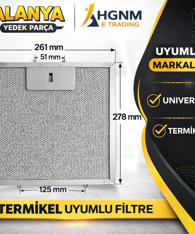 Termikel Davlumbaz Tel Filtre 261x278 mm - Yağ Buhar Filtresi Uyumlu Modellerle 26x28 260x280