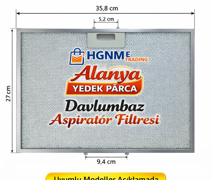 27x36 Elica Shire Davlumbaz İçin Alüminyum Metal Yağ Filtresi 35,8 x 27 cm – GRI0124745A Aspiratör Fitre teli