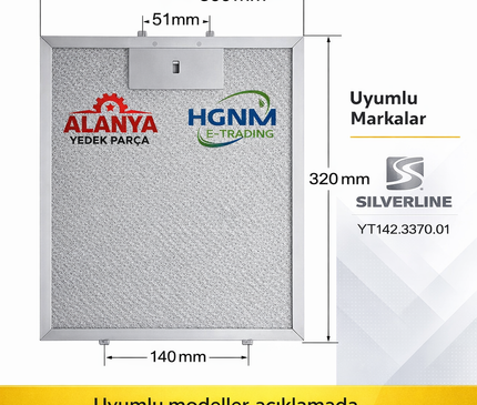 Silverline YT142.3370.01 Davlumbaz Tel Filtresi – 318x297 mm Metal Yağ Filtresi ALT KAT 13