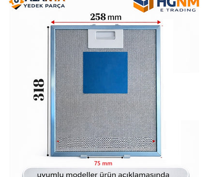 318x257 mm Davlumbaz Metal Yağ Filtresi C00268543 | Ariston Hotpoint Indesit Uyumlu Aspiratör Filtresi B9