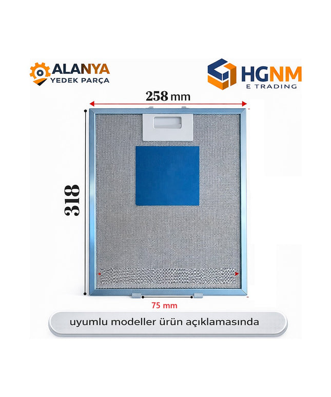 318x257 mm Davlumbaz Metal Yağ Filtresi C00268543 | Ariston Hotpoint Indesit Uyumlu Aspiratör Filtresi B9