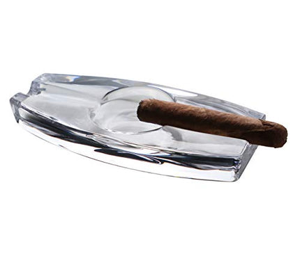 Pasabahce Crystal Glass Cigar Ashtray for Patio, Heavy, Handmade, Luxury, Outdoor, Indoor, Home, Office (Long with 2 Holders)