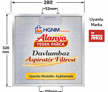 40472618 Teka Uyumlu 320x282 mm Metal Davlumbaz Yağ Filtresi – DE60, DE70.2, DE90.2, TCE60, DS60.1