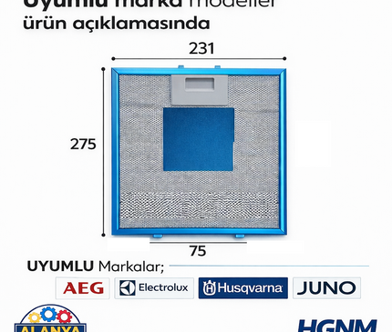 4055101671 Davlumbaz Filtresi 276×231 mm Mutfak Aspiratörü Filtre Teli AEG, Electrolux, Husqvarna, JUNO