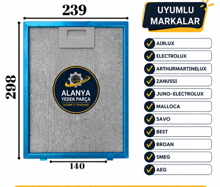 4055468278 Davlumbaz Yağ Filtresi 236x296 mm Electrolux AEG Zanussi Smeg Uyumlu