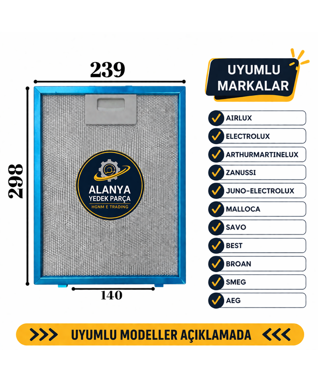 4055468278 Davlumbaz Yağ Filtresi 236x296 mm Electrolux AEG Zanussi Smeg Uyumlu