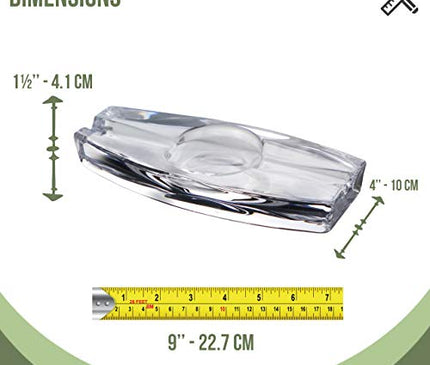 Pasabahce Crystal Glass Cigar Ashtray for Patio, Heavy, Handmade, Luxury, Outdoor, Indoor, Home, Office (Long with 2 Holders)