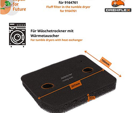 2 x base filter/foam filter/filter for tumble dryer/heat pump dryer - for Miele 9164761