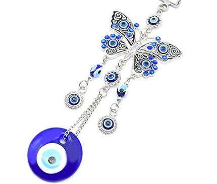 Turkish Blue Evil Eye (Nazar) Butterfly Amulet with Blue Rhinestone Car Charm Rear View Mirror