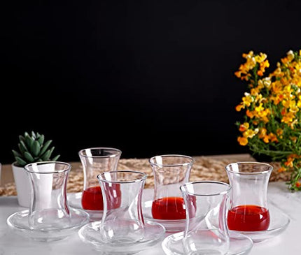 Turkish Tea Glasses and Saucers Set (12 Pieces), Arabic Persian Tea Cups (4oz/120ml)