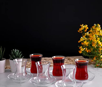 Turkish Tea Glasses and Saucers Set (12 Pieces), Arabic Persian Tea Cups (4oz/120ml)