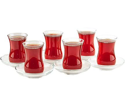 Turkish Tea Glasses and Saucers Set (12 Pieces), Arabic Persian Tea Cups (4oz/120ml)
