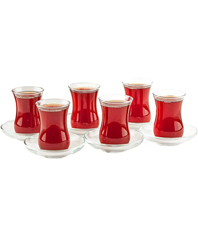 Turkish Tea Glasses and Saucers Set (12 Pieces), Arabic Persian Tea Cups (4oz/120ml)
