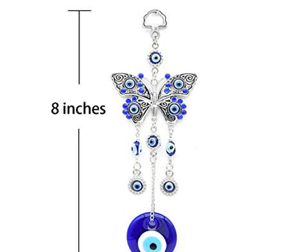 Turkish Blue Evil Eye (Nazar) Butterfly Amulet with Blue Rhinestone Car Charm Rear View Mirror
