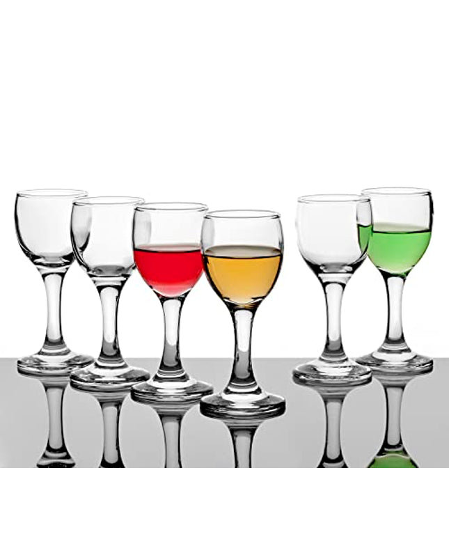 Pasabahce Premimum Shot Glasses Set of 6 - Bistro Cordial & Liqueur Extra Mini Glasses 2 oz (60 cc)