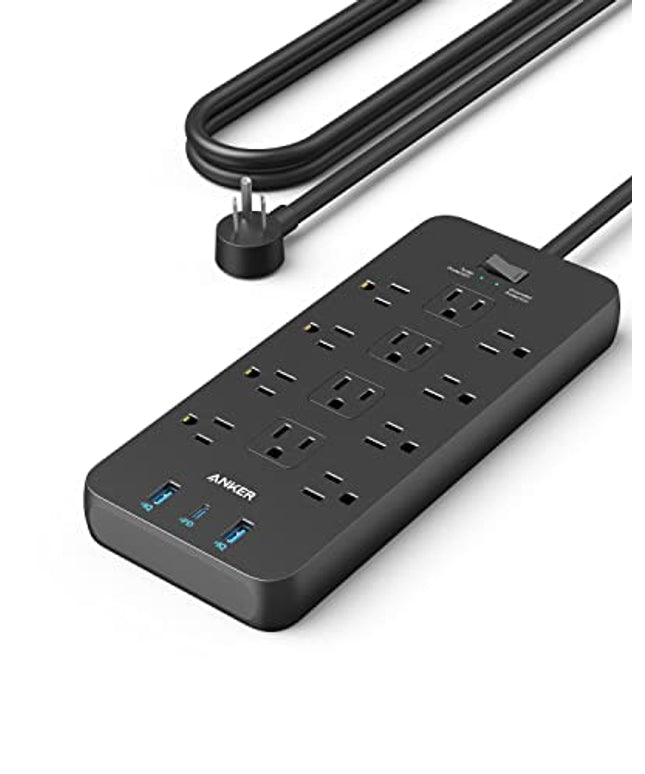 Surge Protector Power Strip (2100J), Anker 12 Outlets with 1 USB C and 2 USB Ports foriPhone 15/15 Plus/15 Pro/15 Pro Max, 5ft Extension Cord, Flat Plug, 20W USB C Charging for Home, Office,TUV Listed
