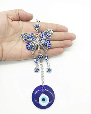 Turkish Blue Evil Eye (Nazar) Butterfly Amulet with Blue Rhinestone Car Charm Rear View Mirror