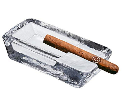 Paşabahçe Large Heavy Glass Cigar Ashtray for Men, Outdoor Ashtray for Patio, Cigar Lovers Gift Set for Smokers (Rectangular Large)