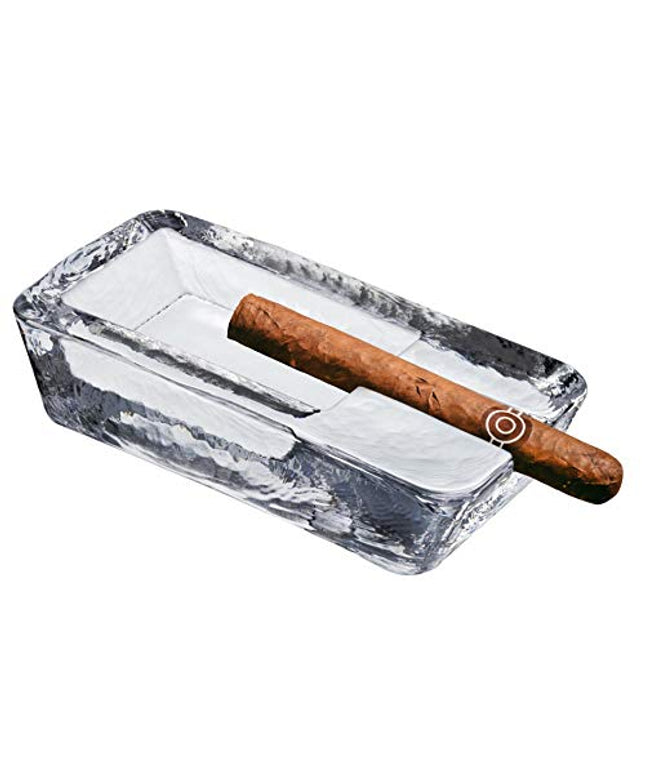 Pasabahce Large Heavy Glass Cigar Ashtray for Men, Outdoor Ash Tray for Patio, Cigar Lovers Gift Set for Smokers Mens (Rectangular Large)