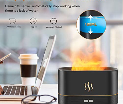 Flame Diffuser Humidifier-Auto Off 180ml Essential Oil Diffuser-2 Modes Brightness Aroma Humidifier with Fire Flame Effect for Home,Office,Spa,Gym(Black)
