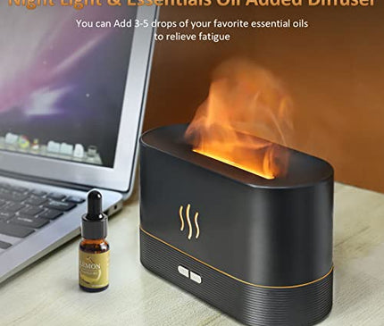 Flame Diffuser Humidifier-Auto Off 180ml Essential Oil Diffuser-2 Modes Brightness Aroma Humidifier with Fire Flame Effect for Home,Office,Spa,Gym(Black)