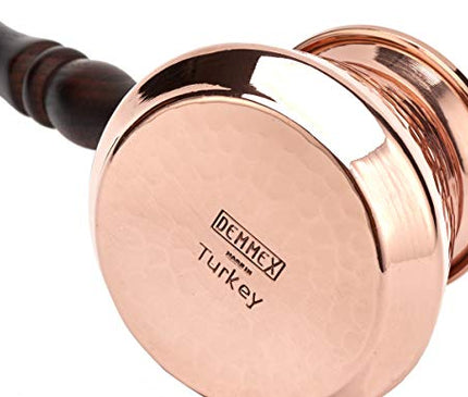 9 Oz Thick 2mm Copper Turkish Greek Arabic Engraved Coffee Pot Stovetop Coffee Maker Cezve Ibrik Briki with Wooden Handle & Wooden Pot Spoon, for 3 People (Copper)