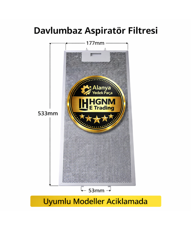 481248058305 Whirlpool Elica Uyumlu Davlumbaz Aspiratör Metal Yağ Filtresi 533x177 mm