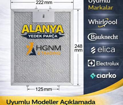 25x22 cm (248x222 mm) Davlumbaz Yağ Filtresi – 482000031147 | Whirlpool, Bauknecht, Elica, Electrolux Uyumlu